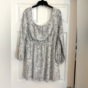 Altar'd State Peasant Sleeve Dress Women Medium White Black PolkaDot Cottagecore